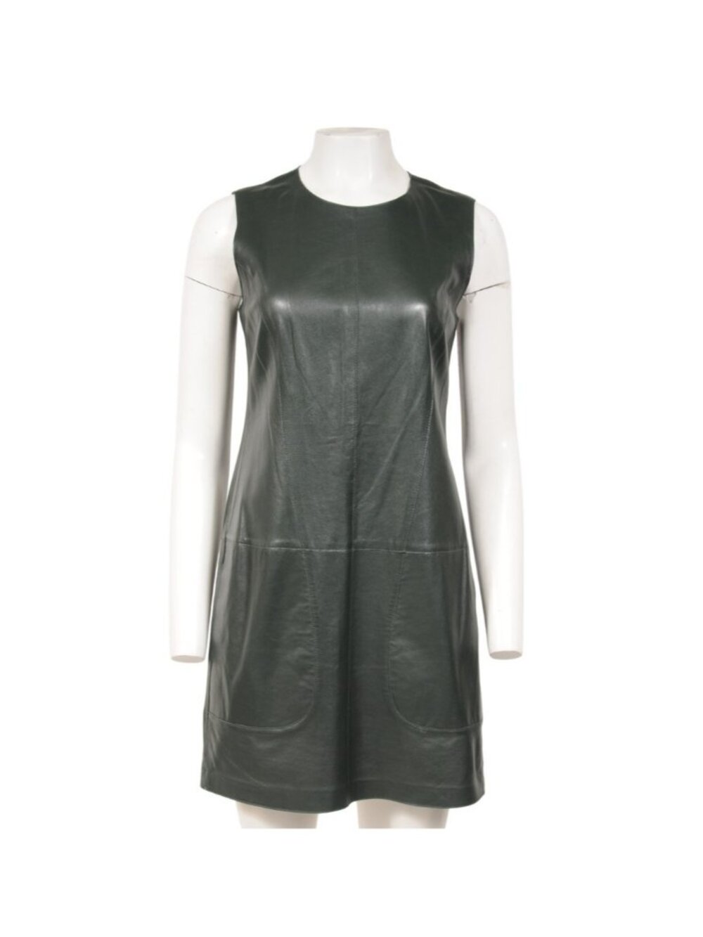 Vince Womens Pine Green Lamb Leather Sleeveless Shift Dress US 6